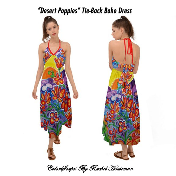 Tie-Back Boho Dress, Maxi Dress, Colorful Fashions, ColorScapes Fine Art Fashion
