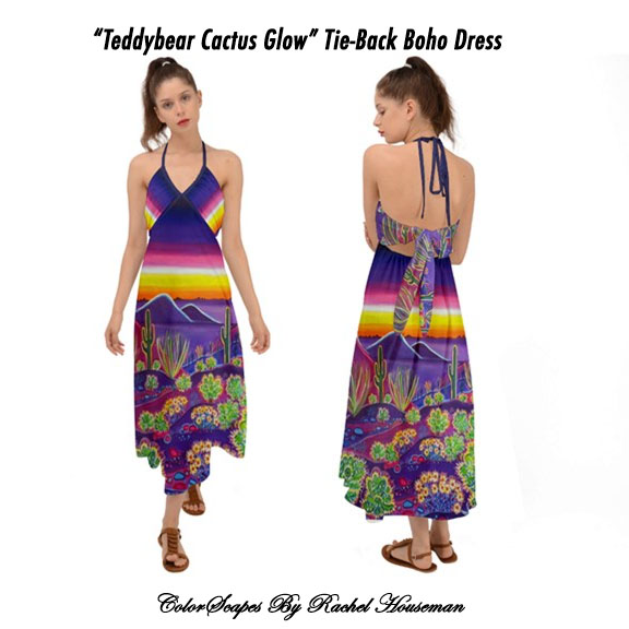 Tie-Back Boho Dress, Maxi Dres, Colorful Fashions, ColorScapes Fine Art Fashions